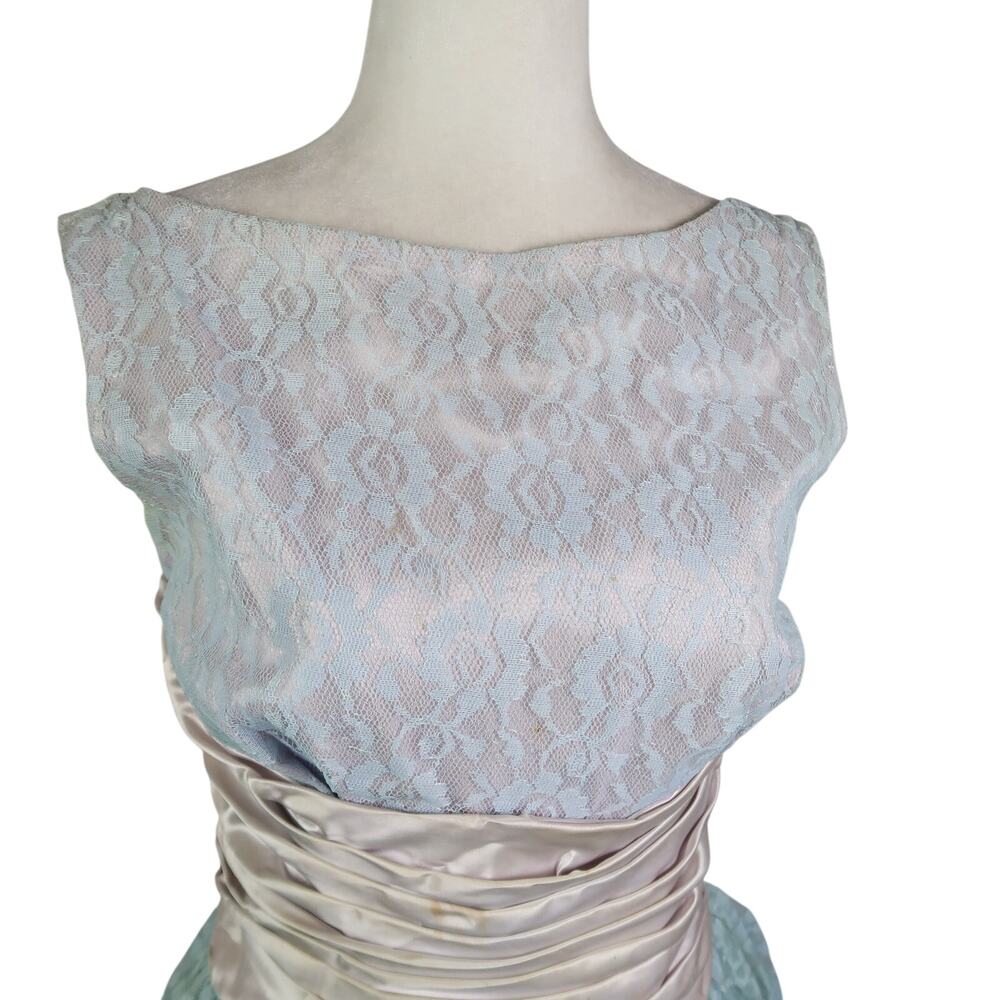 Vintage 60s Powder Blue Lace Full A-Line Midi Prom Dress S - Picture 2 of 5